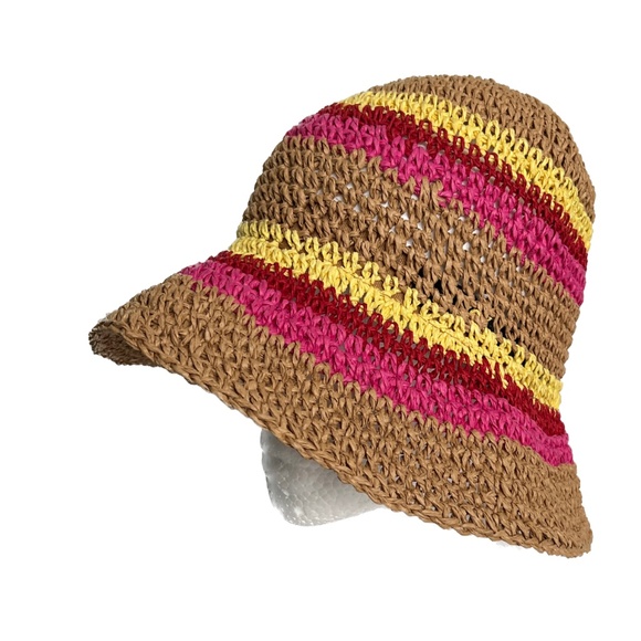 Body Glove Bucket Hat Crochet Pink Yellow One Size Beach Sun Striped - Picture 4 of 7